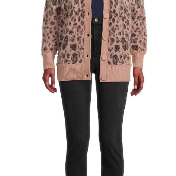 TIME and TRU Womens Cardigan Size Medium 8-10 Eyelash Knit Salmon Black New - Picture 4 of 7